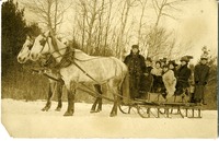 Photograph: Worthington Stage in Snowtime Showing Horse Drawn Sleigh with People Aboard
