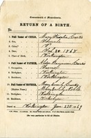 Birth certificate: Mary Fidelia Curtis, February 3, 1868